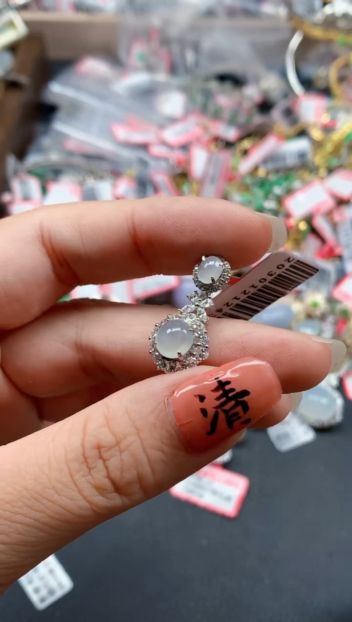 银S925镶嵌戒指翡翠天然A货缅甸翡翠