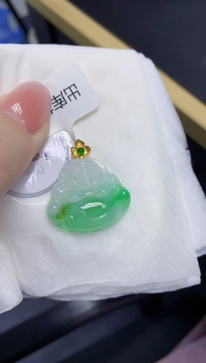 颈饰18K金镶嵌翡翠天然缅甸翡翠A货百元以上9元证书费自理