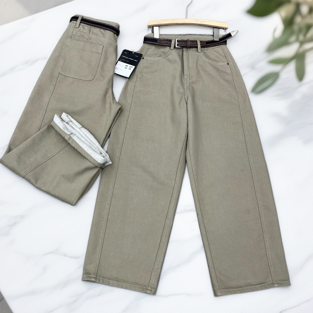 十三行卡其色加薄绒女士弯刀裤宽松气球阔腿休闲牛仔裤子秋冬229