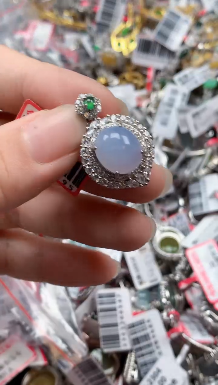 银S925镶嵌戒指翡翠天然A货缅甸翡翠