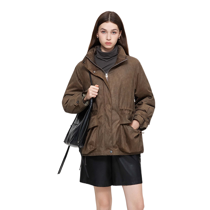 褶皱拉链常规款立领欧美风女装加厚百搭羽绒服S25463106