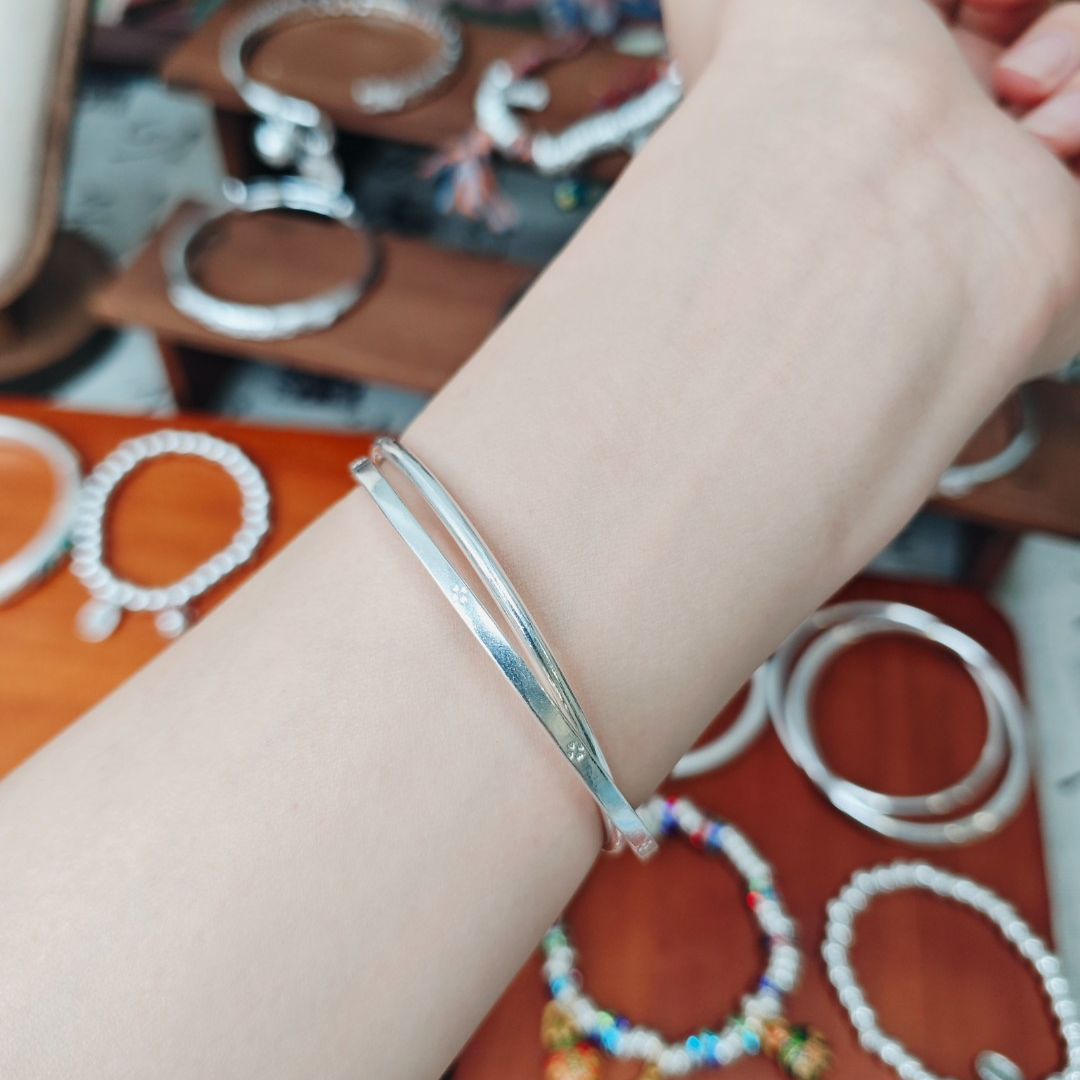 【限购】双环四叶草手镯实心双层手工小众百搭简约光面B807