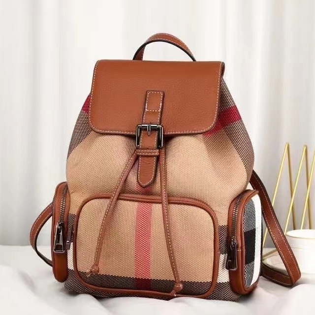 A25双肩包新款高级时尚百搭格纹手提手工女包