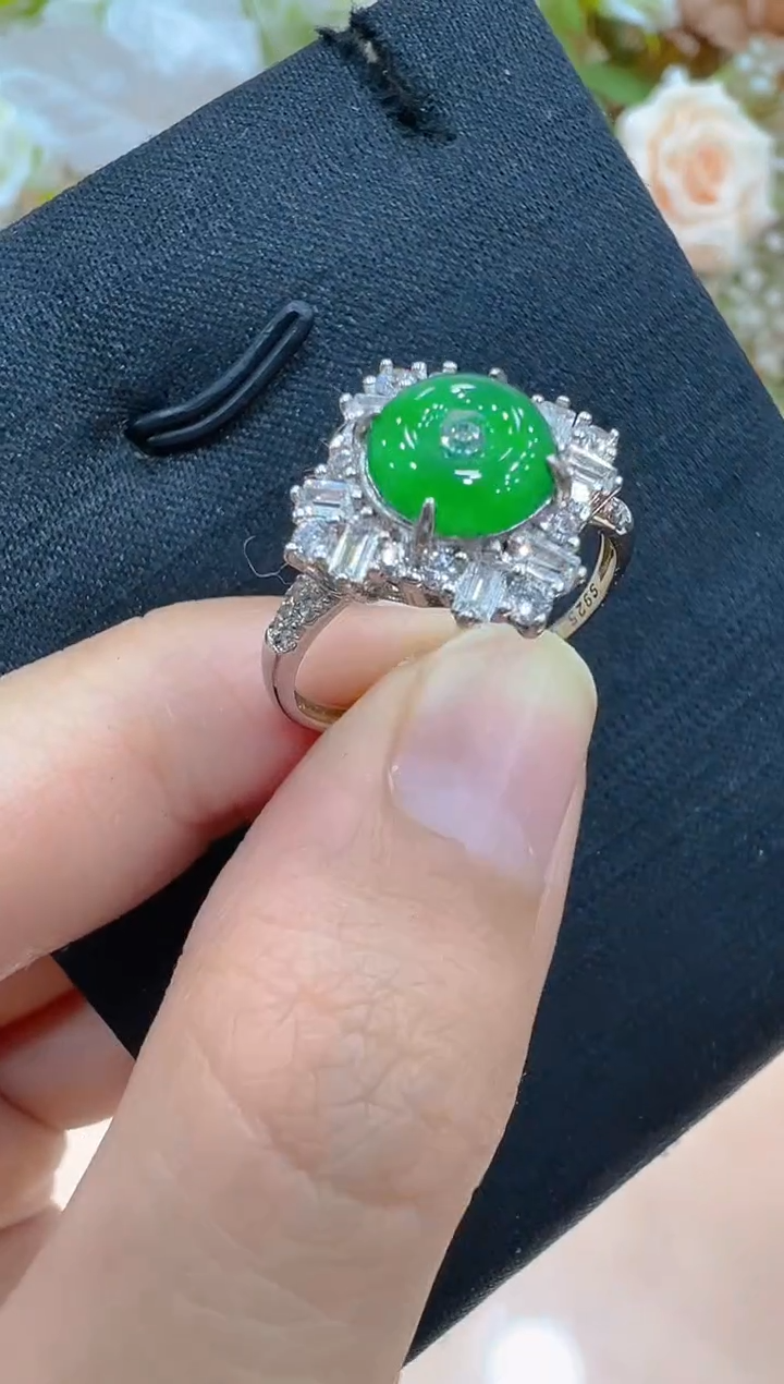 翡翠戒指银S925镶嵌多样性团购发一件
