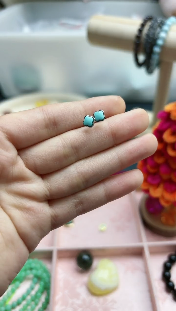 【闪购商品】绿松石耳钉未镶嵌松石四叶耳钉*1 ZD