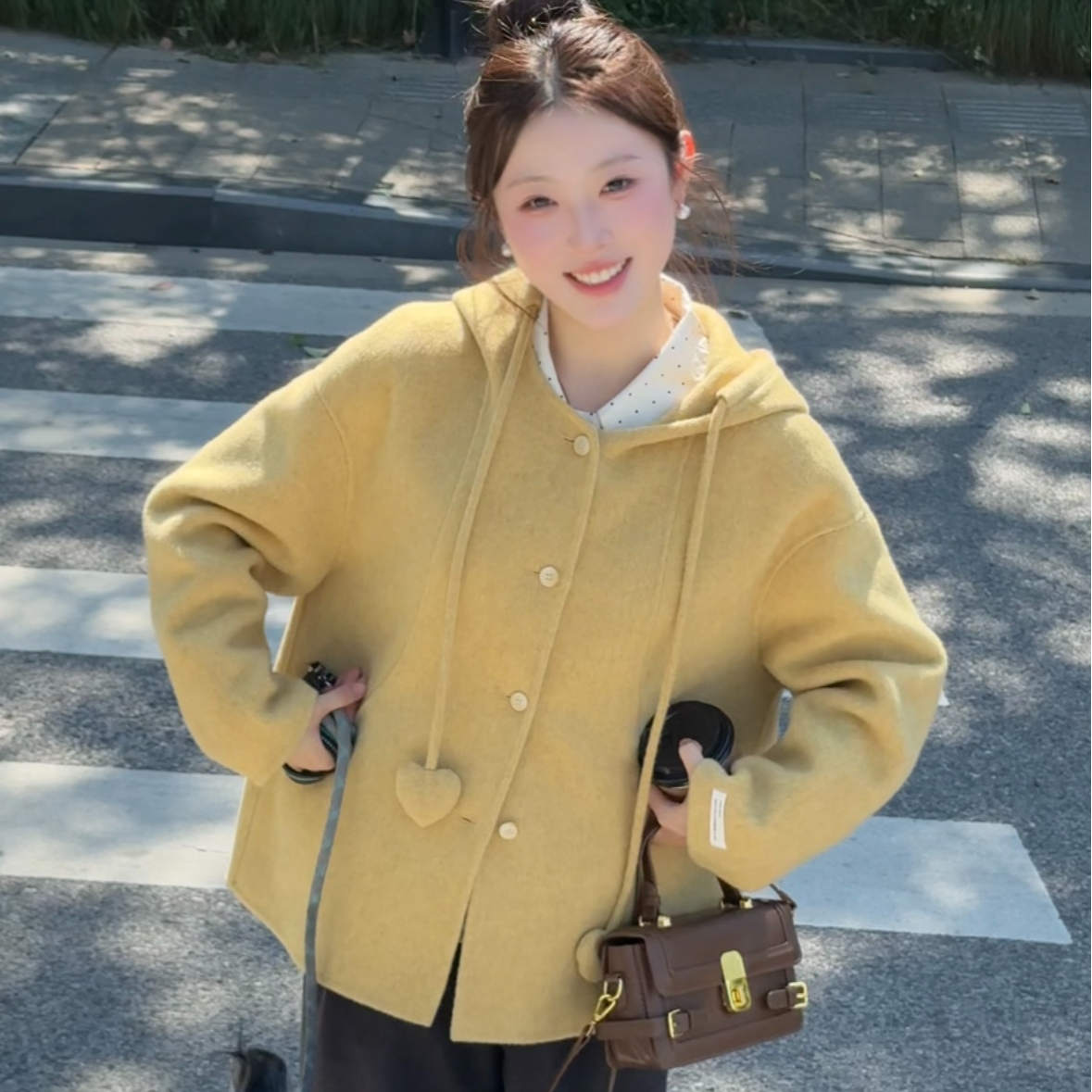 韩版双面羊毛大衣女2025秋冬新款彩色系设计感大衣