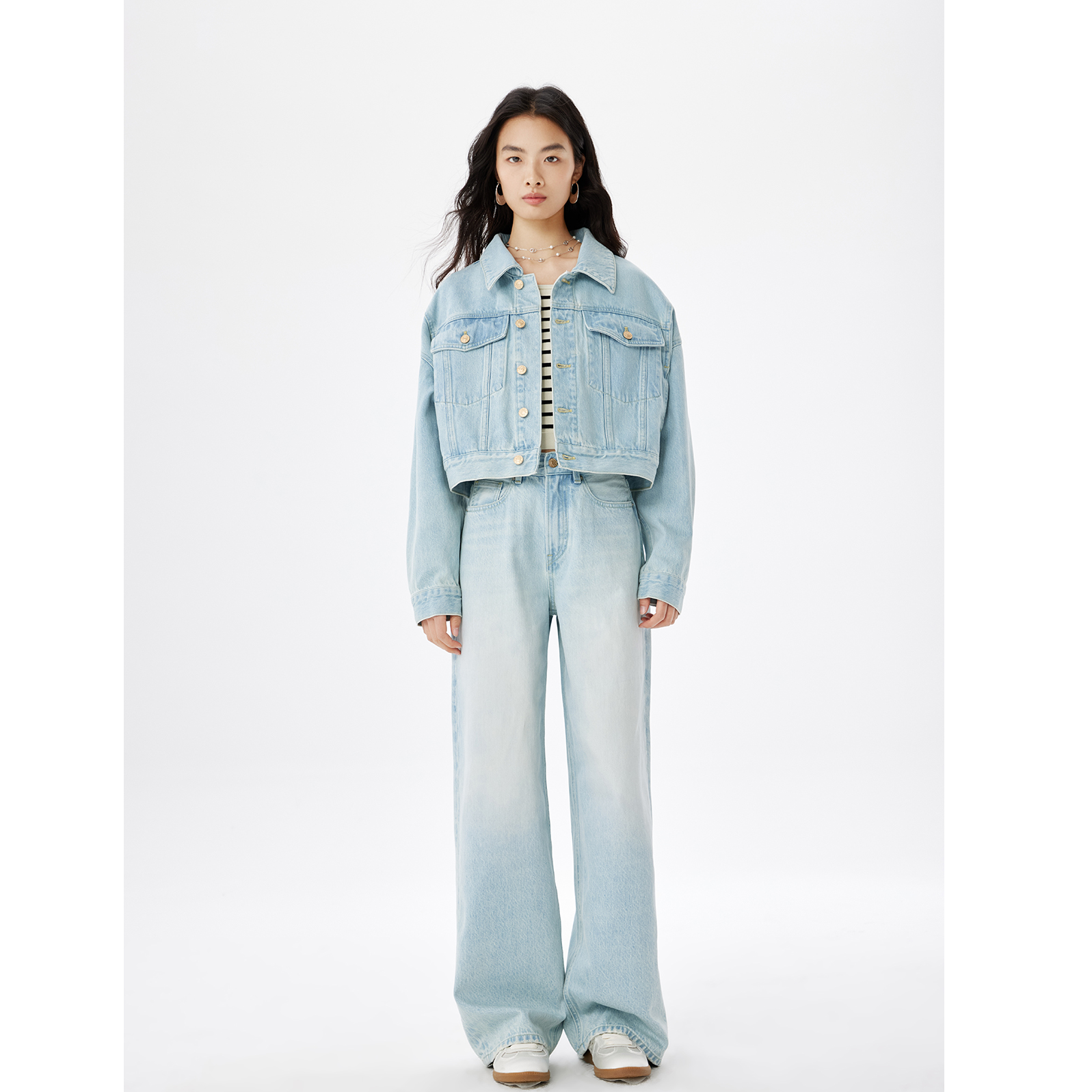 LULU Teamo/【春意】简约气质轻奢套装牛仔高腰直筒裤宽松牛仔衣