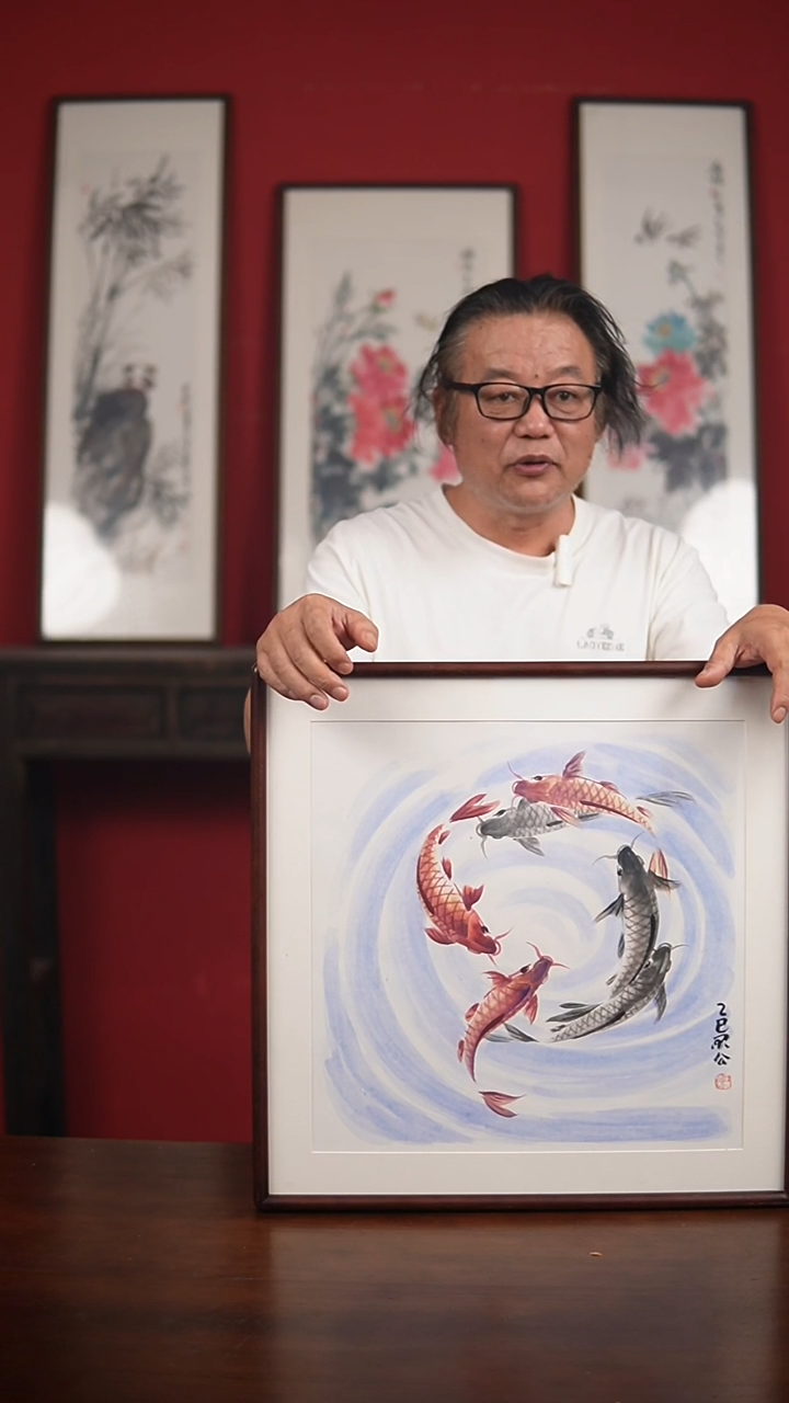 国画手绘-52*52带框李庆云作品