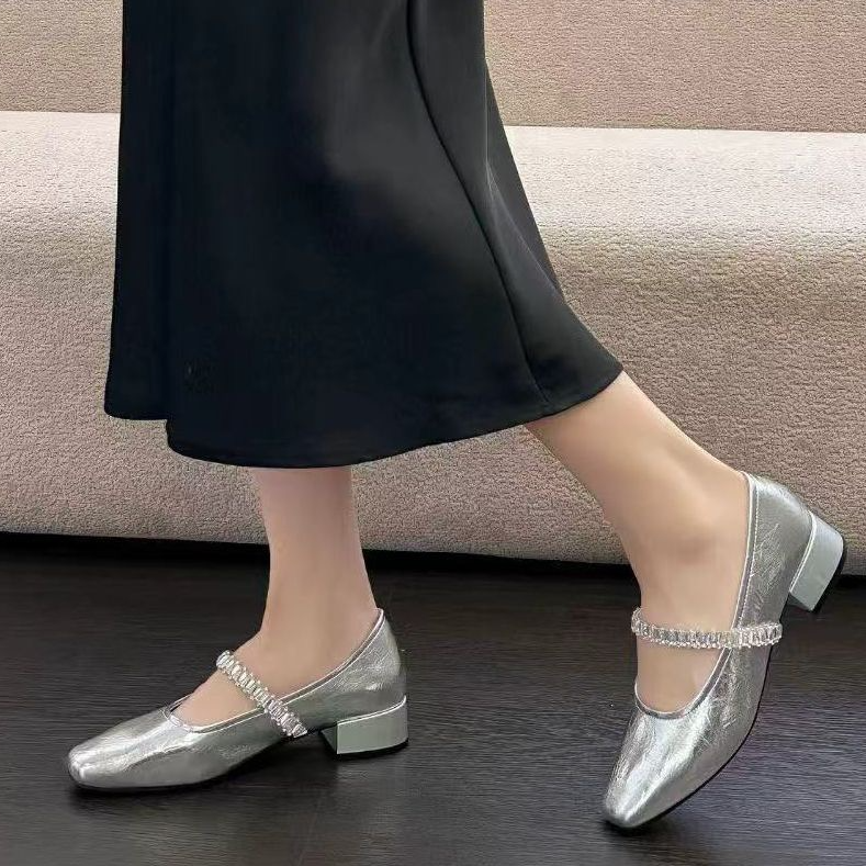 低跟牛皮玛丽珍25066银色