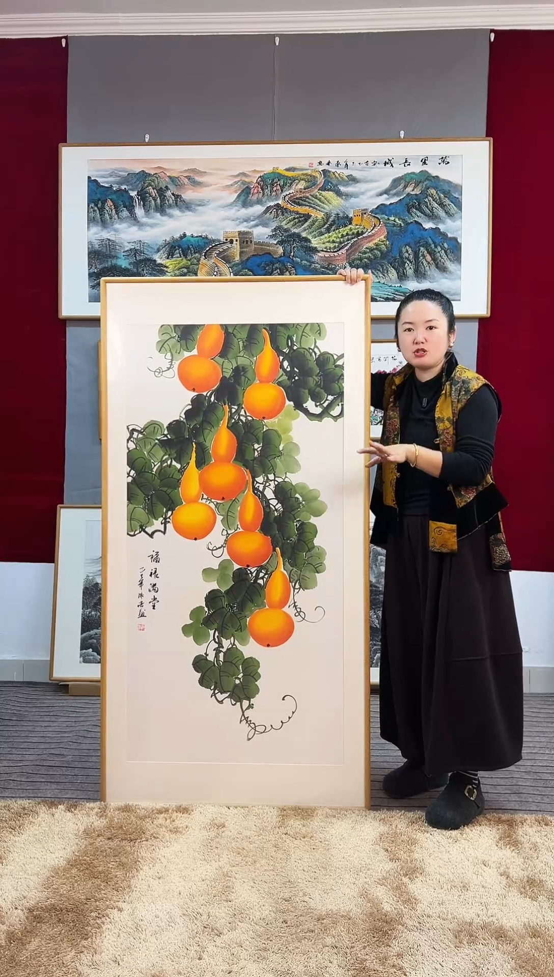 国画手绘葫芦162*82尺寸