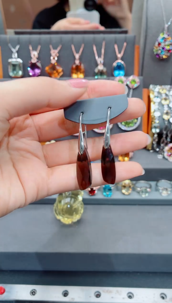 银S925镶嵌耳饰水晶水晶耳饰