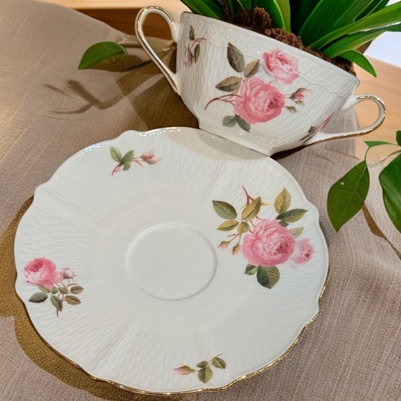 anna粉玫瑰双耳碗欧式轻奢骨瓷