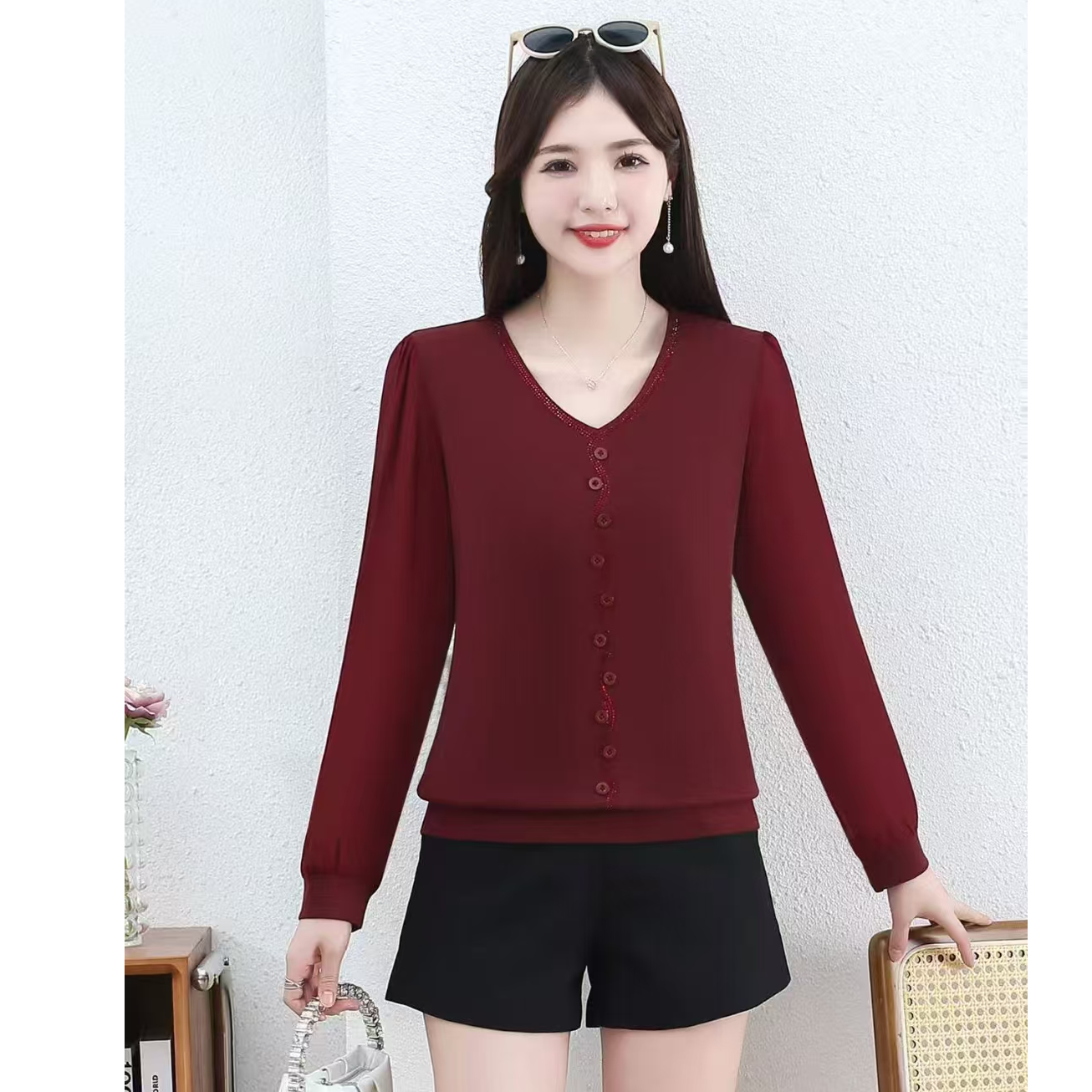 XNS11（聚水潭）纽扣常规纯色时尚女装女装百搭春装衬衫女士长袖