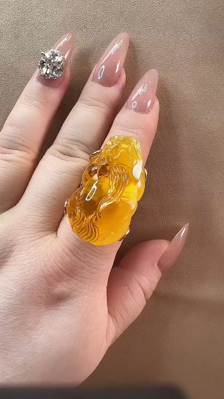 【闪购商品】琥珀戒指银S925镶嵌戒指