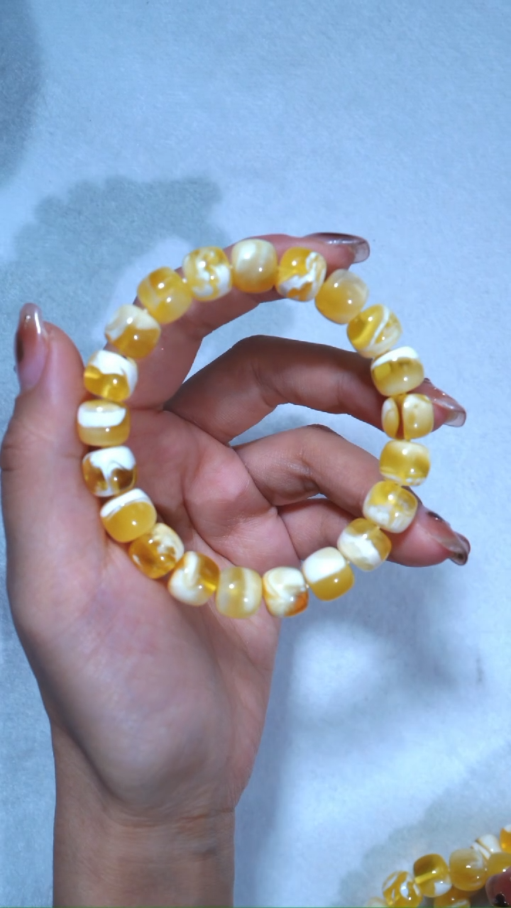 【闪购商品】蜜蜡手链未镶嵌典藏级10.6mm金漆瓷白妖孽