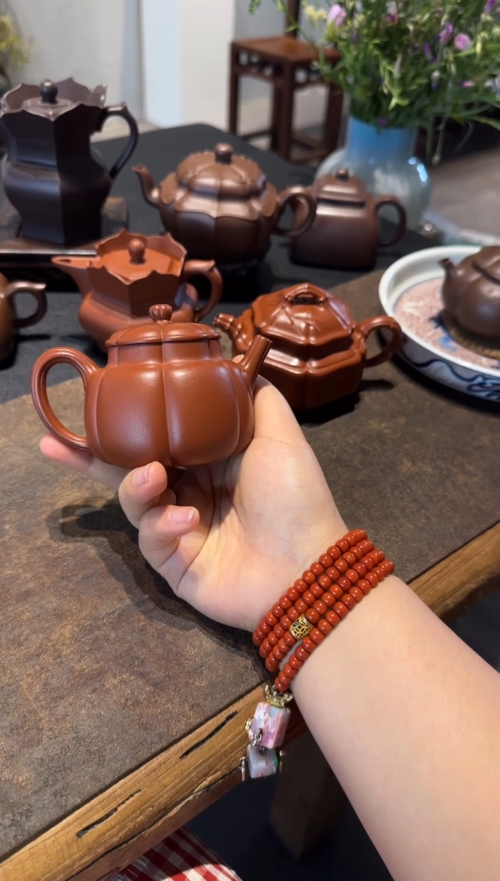 茶壶紫砂繁花 朱泥