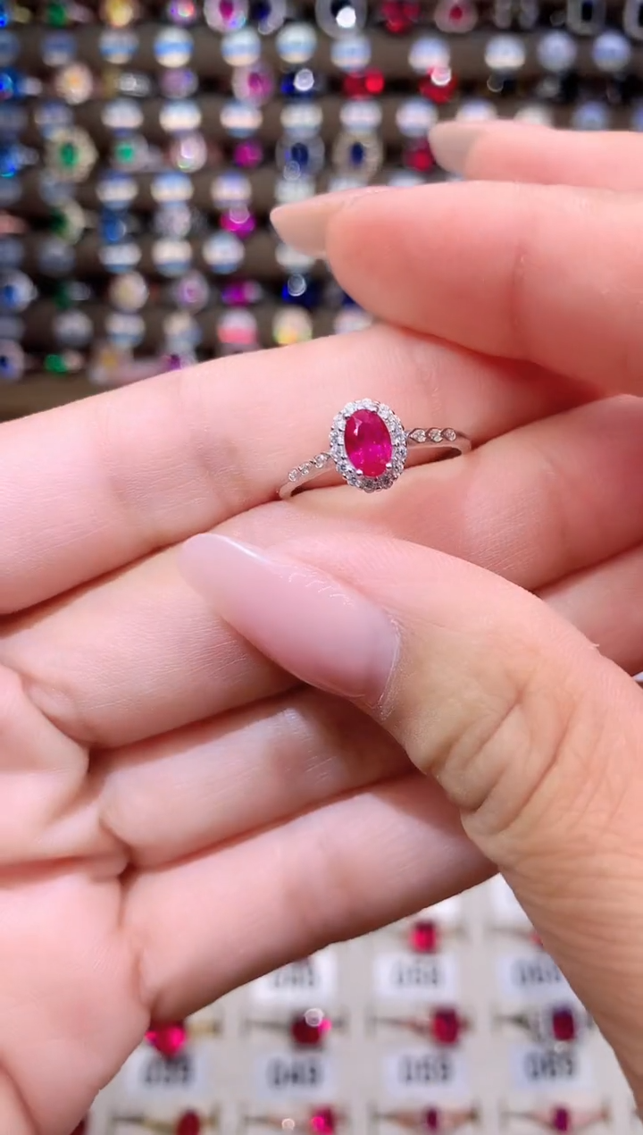 红宝石戒指银S925镶嵌46白