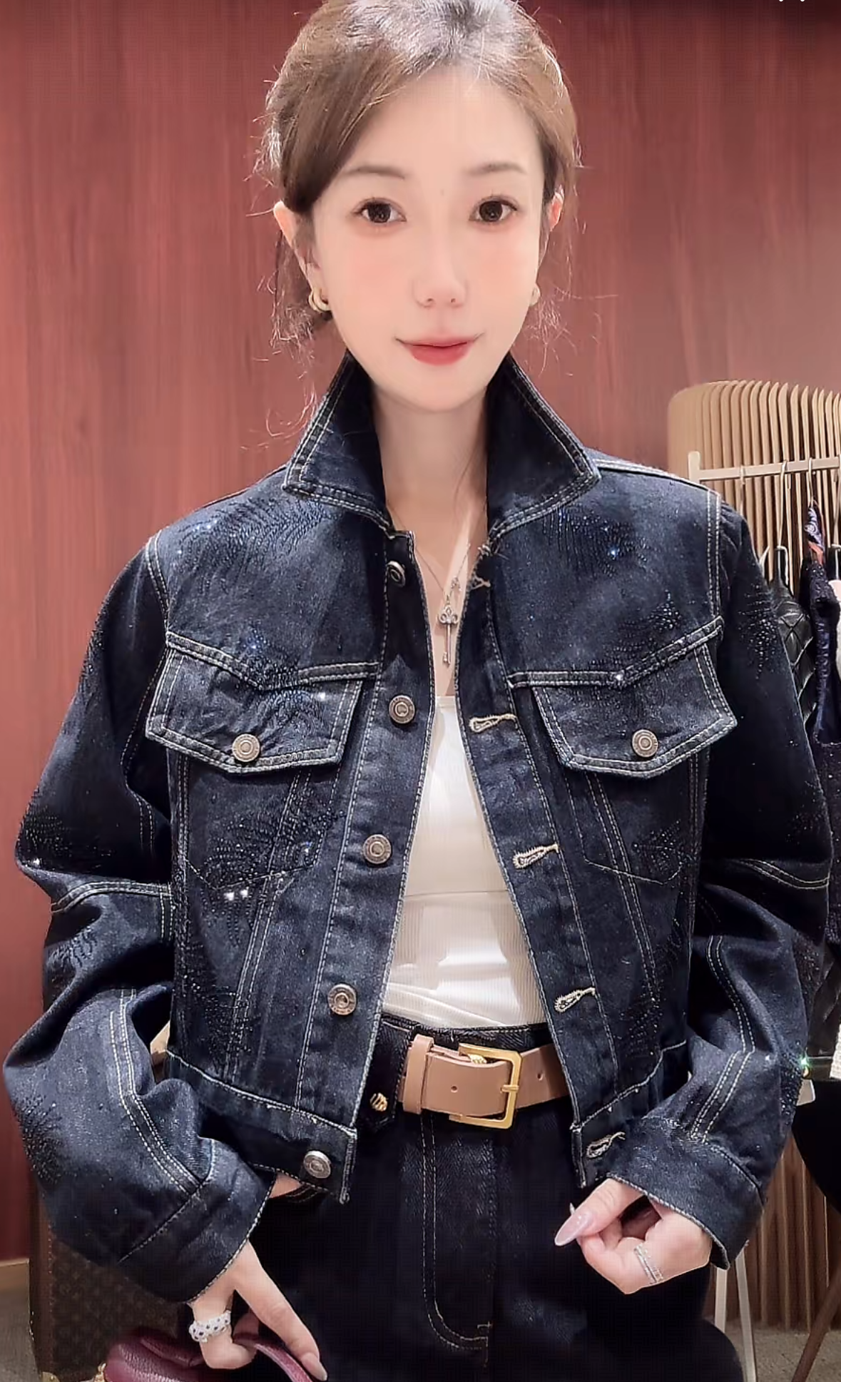 DEDM•STUDIO/复古休闲精致重工烫钻翻领水洗牛仔外套2508WT/3893