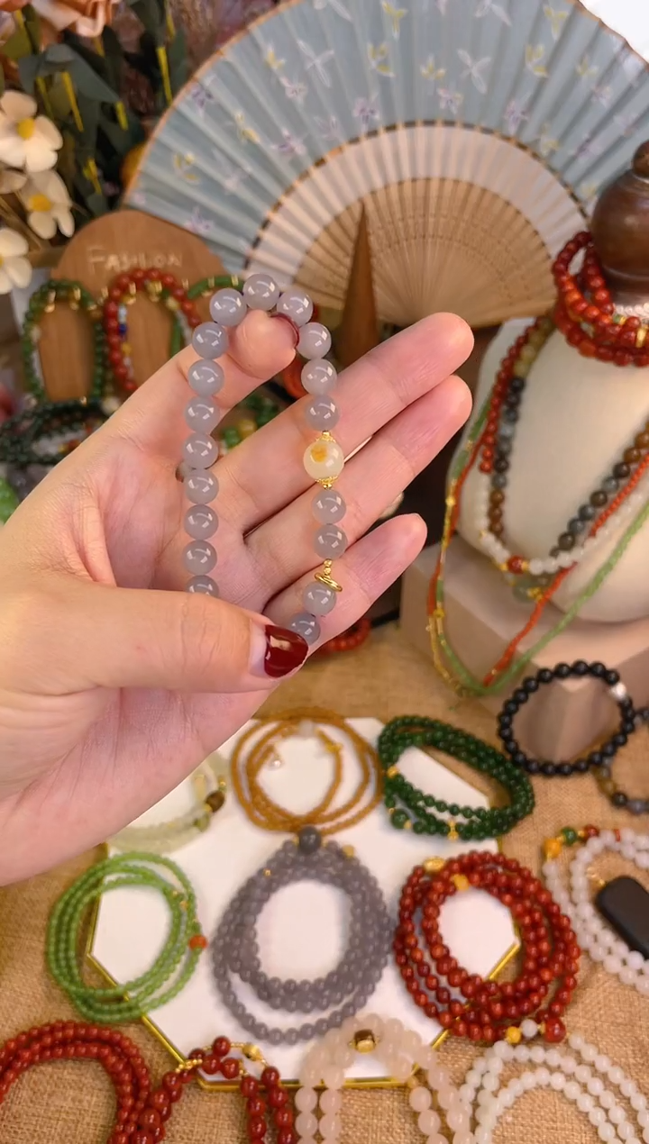 【闪购商品】和田玉手串18K金镶嵌烟紫