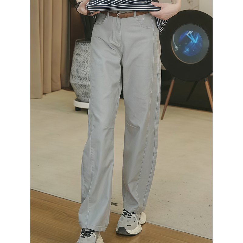 珊老板Syan【巴黎夜】新款四季时尚百搭宽松阔腿灰色直筒牛仔裤