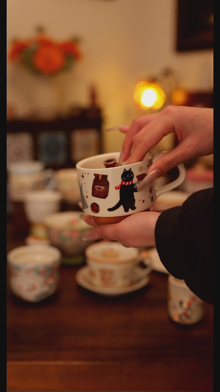 陶瓷手柄款咖啡小猫马克杯
