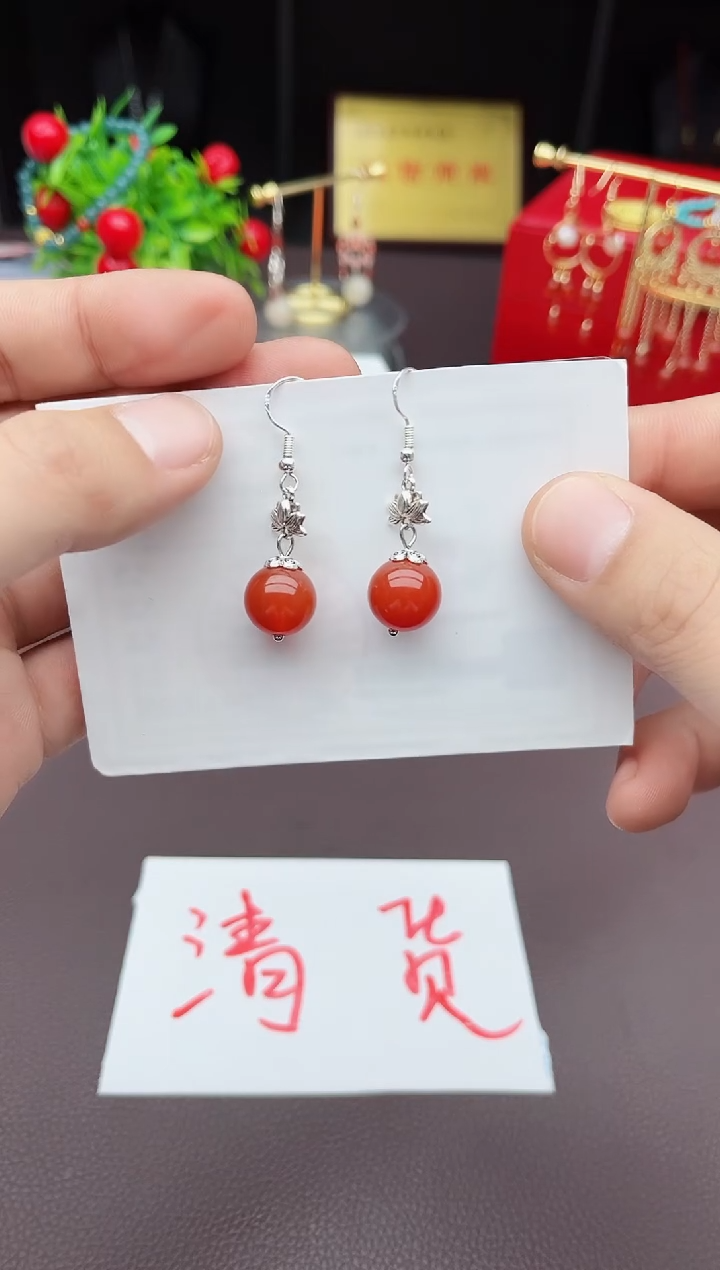 【闪购商品】南红玛瑙耳饰银S925镶嵌42000