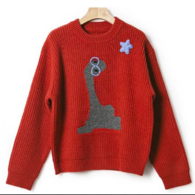 【ICS 韵裕】针织衫针织衫圆领毛针织衫秋冬套头扎花红色