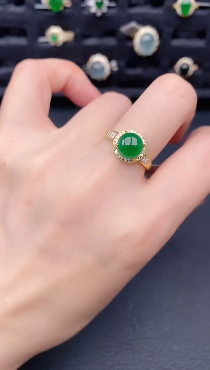银S925镶嵌戒指翡翠天然a货翡翠118