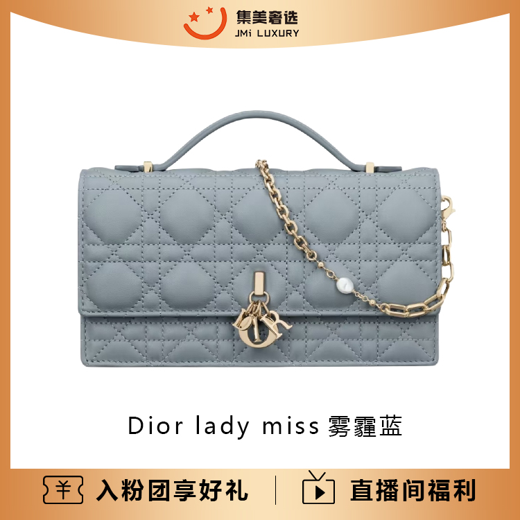 99新 DIOR/迪奥 Dior lady miss雾霾蓝时尚百搭时尚包/AM3853