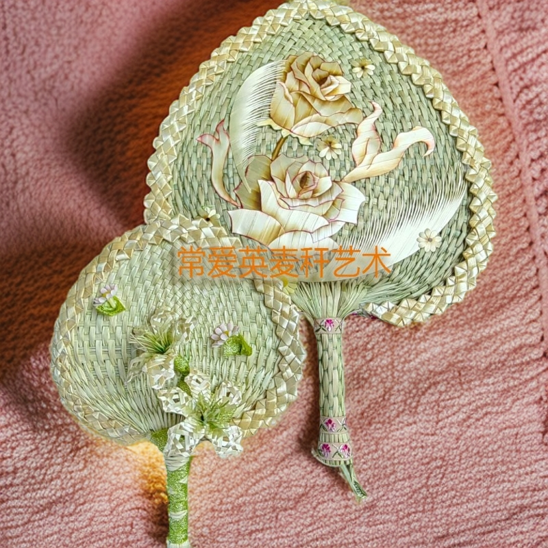 纯手工麦秆编麦秆画扇子实用装饰摆件家用办公礼品收藏创意原创