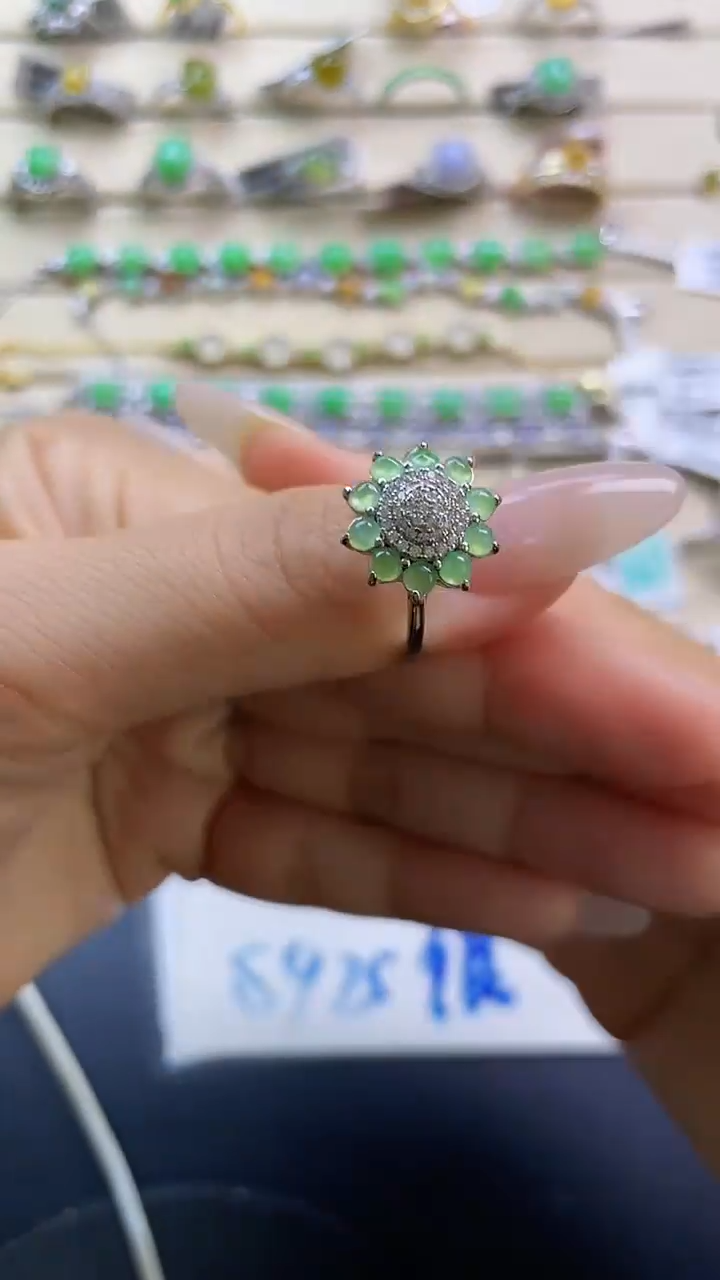 银S925镶嵌戒指翡翠翡翠 蛋面 银S925镶嵌