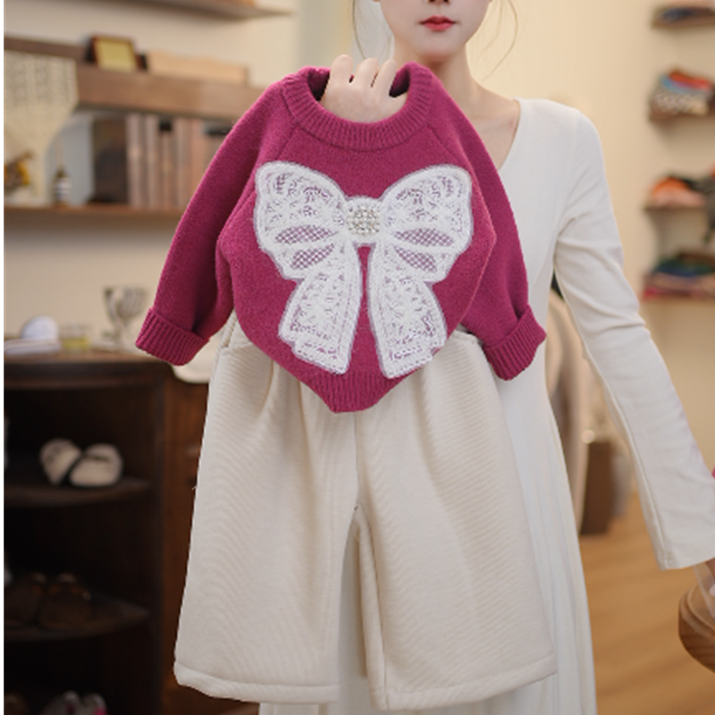 女宝宝冬装加厚毛衣套装2025新款韩版童装女童加厚两件套P561