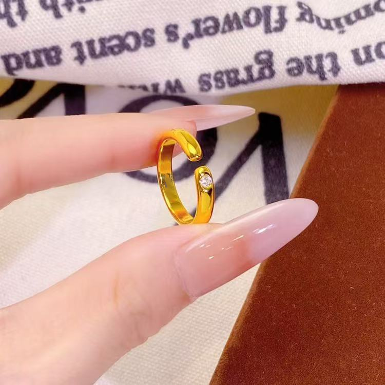 铜合金戒指 白色锆石光面开口戒指轻奢对接