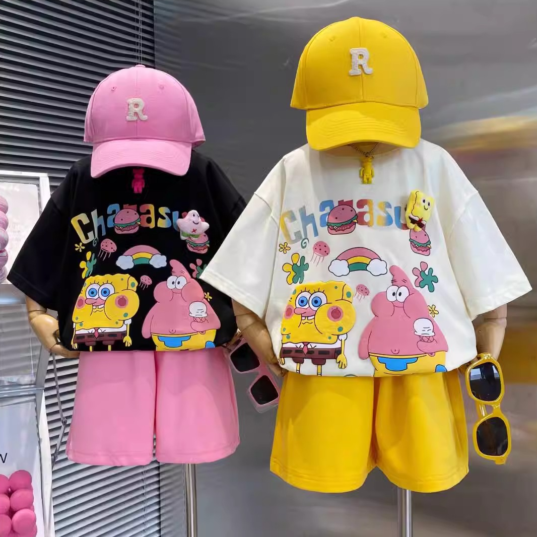 【包边】2025潮牌新款儿童夏款T印花休闲卡通重工玩偶短袖立体