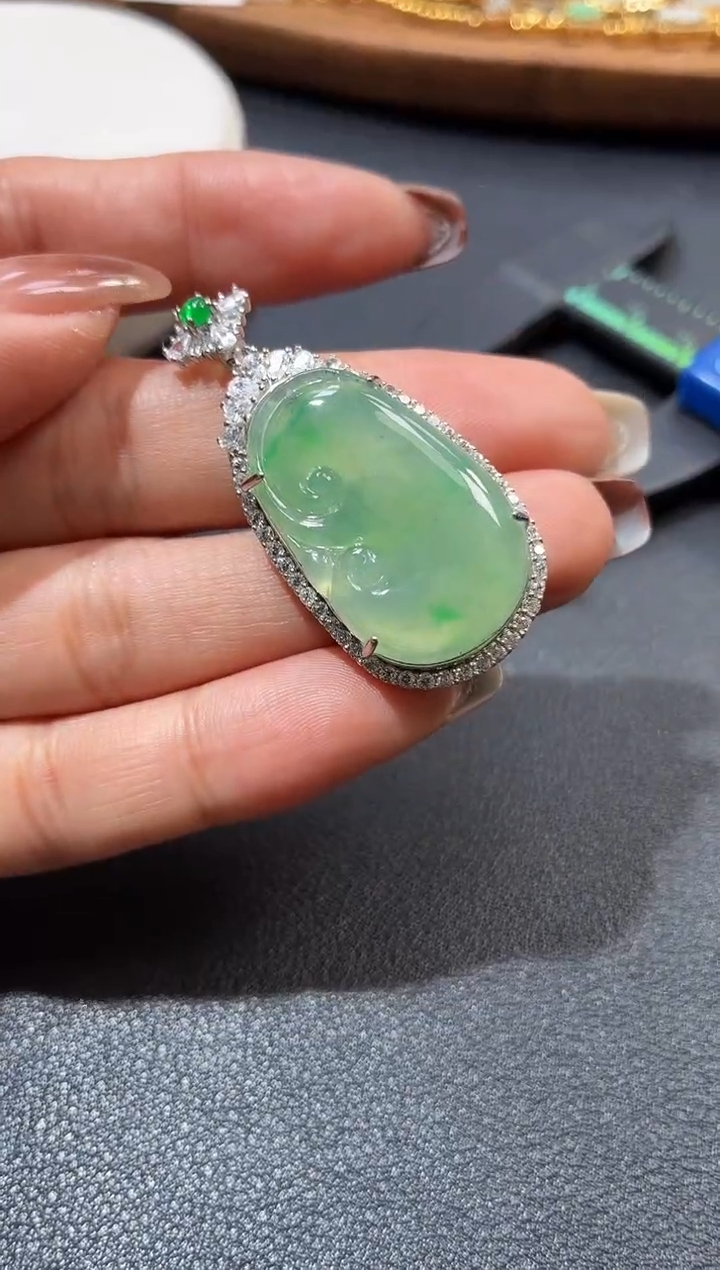 吊坠(不含链)银S925镶嵌翡翠【挽石珠宝】如意