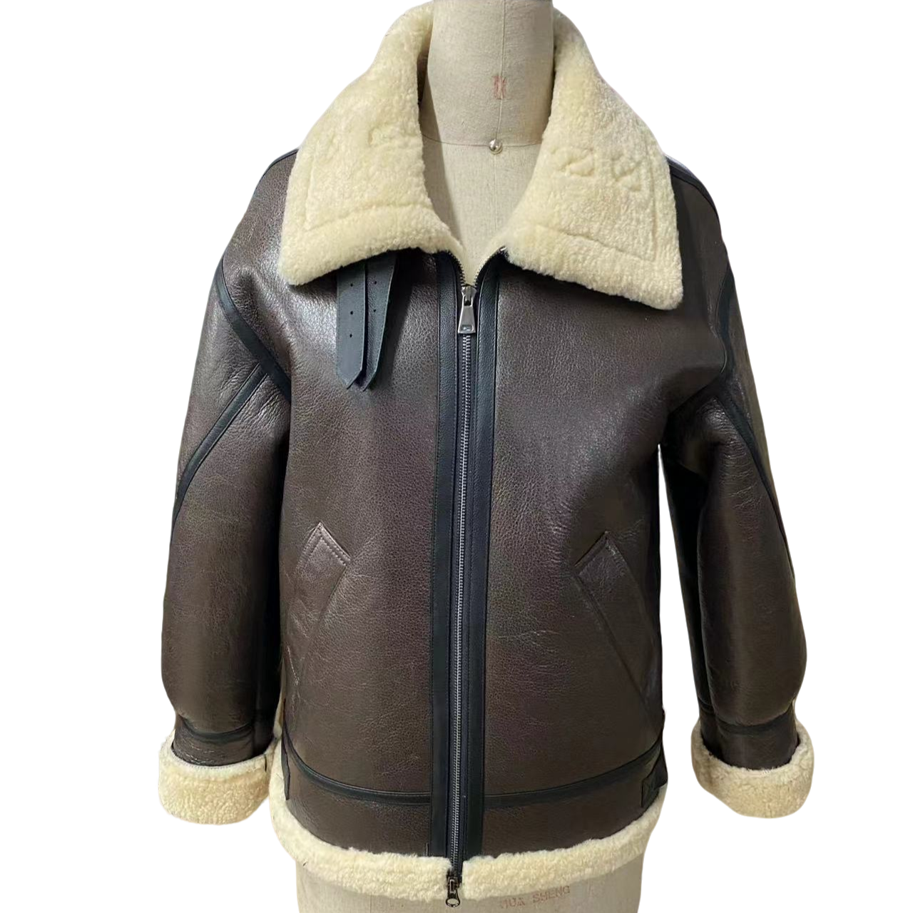 皮衣标准毛领上衣夹克黑色设计师冬季外套短款