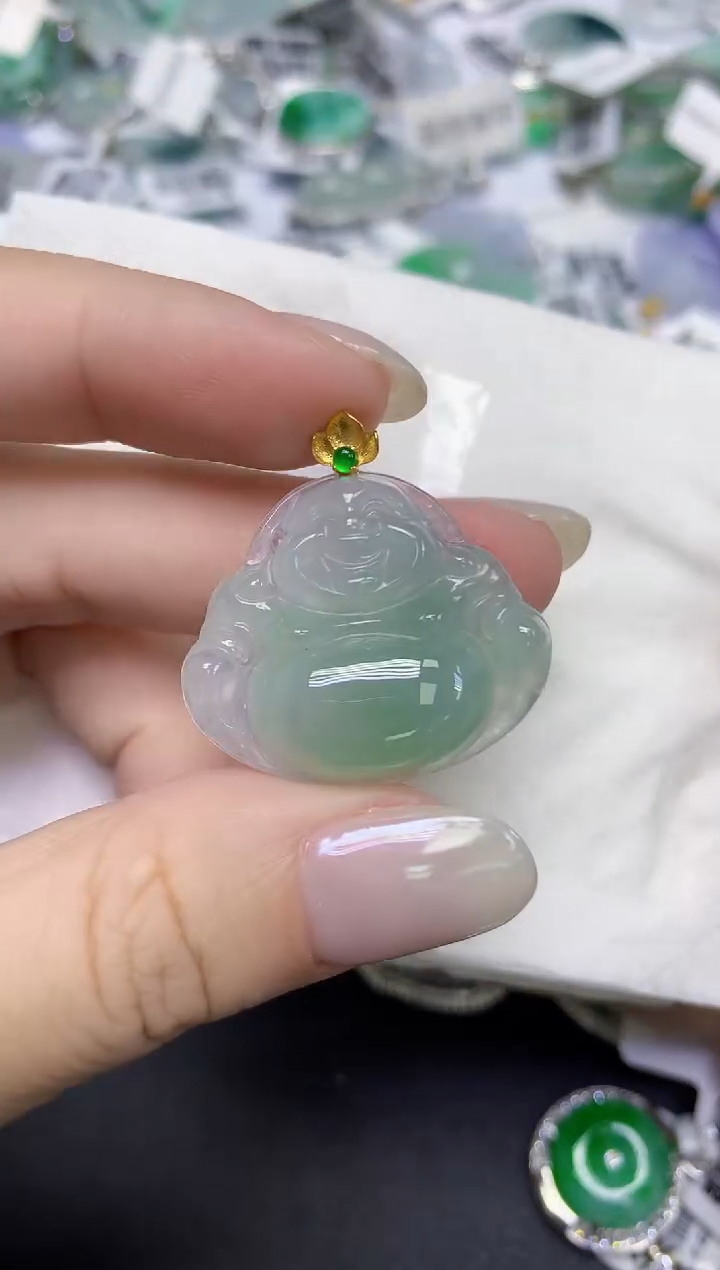颈饰18K金镶嵌翡翠天然缅甸翡翠A货百元以上9元证书费自理