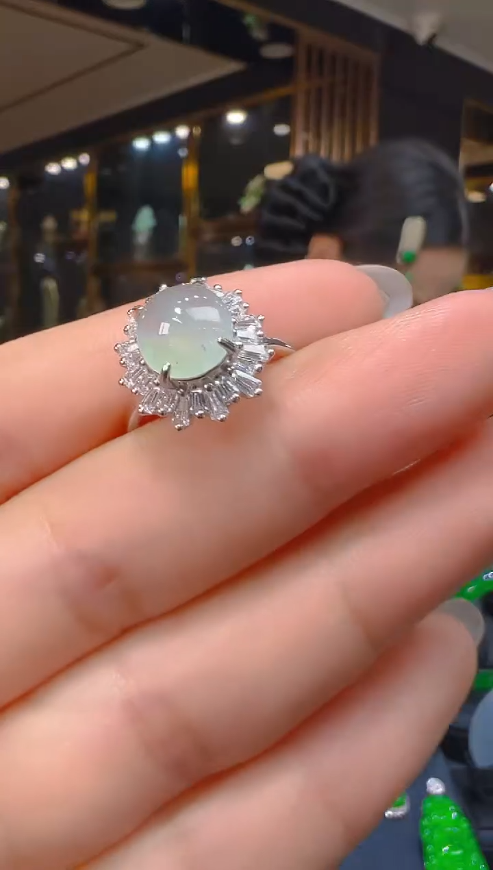 银S925镶嵌戒指翡翠057  