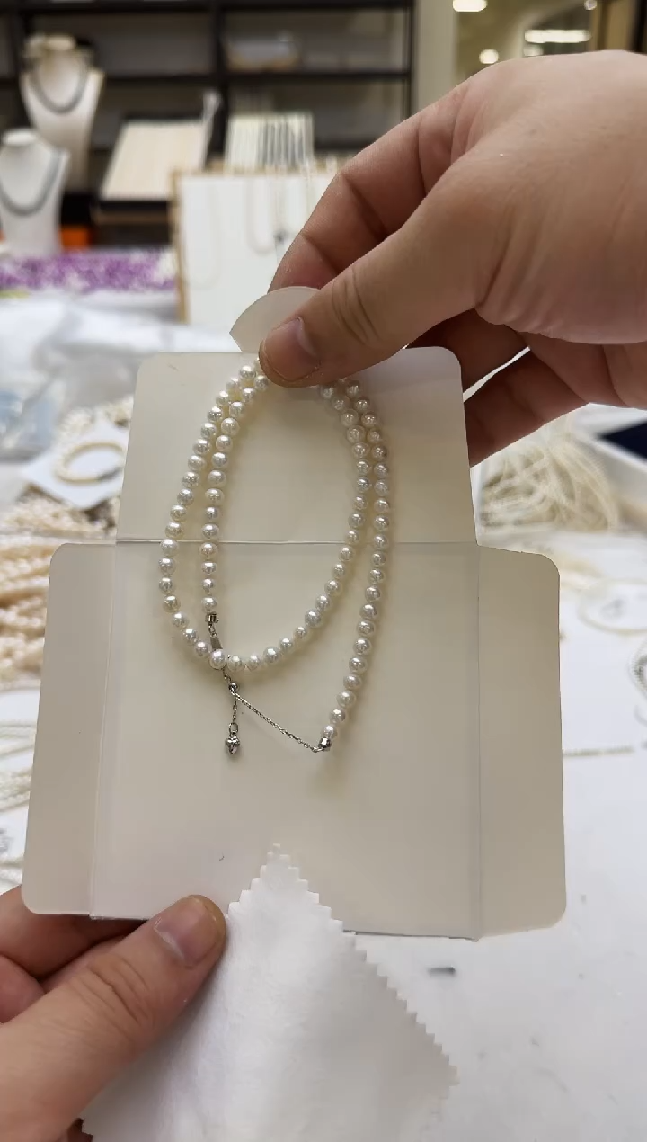 项链银S925镶嵌淡水珍珠5mm 爱心尾链