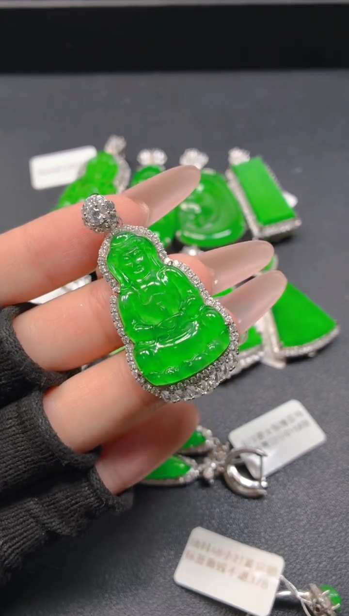 吊坠(不含链)银S925镶嵌翡翠0