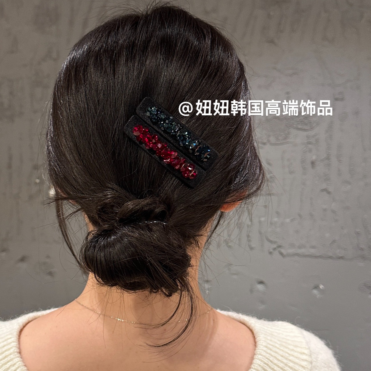 韩国轻奢法式简约方形施华大钻黑底掰掰夹bb夹l刘海边夹碎发夹7cm