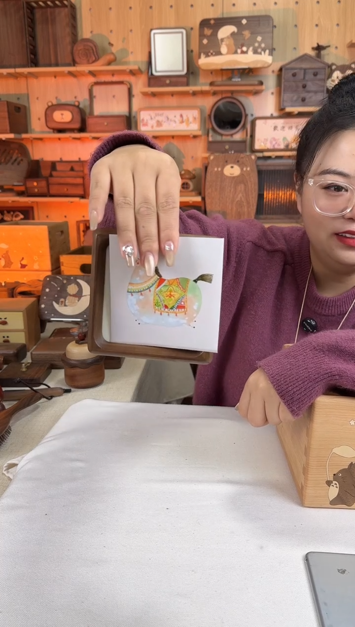 木黑胡桃正方形相框小马 财神卡纸
