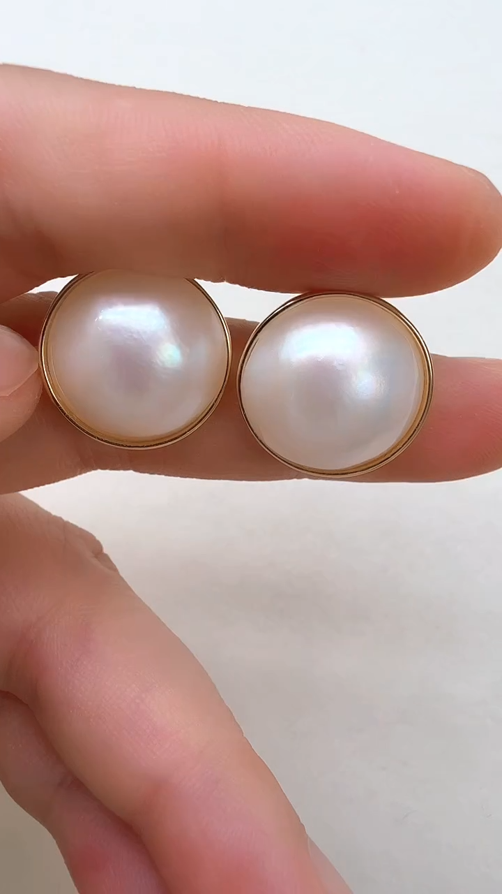 耳饰银S925镶嵌拼合珍珠（马贝珠）光板金色