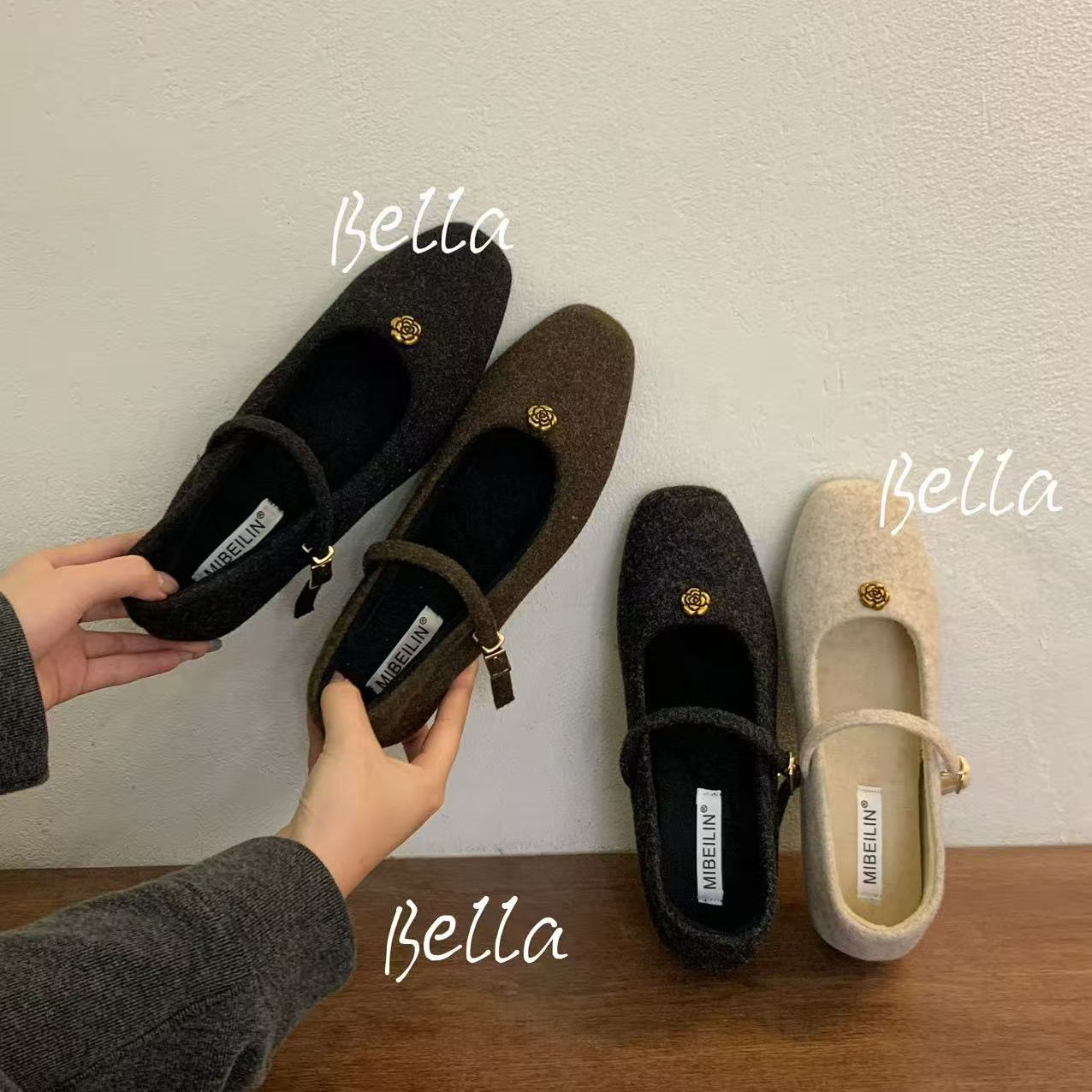 小香风平底毛毛鞋女冬外穿新款法式玛丽珍鞋加绒保暖气质呢子单鞋