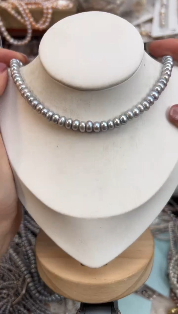 未镶嵌福利淡水珍珠无核*强光珍珠项链（灰色）6mm左右