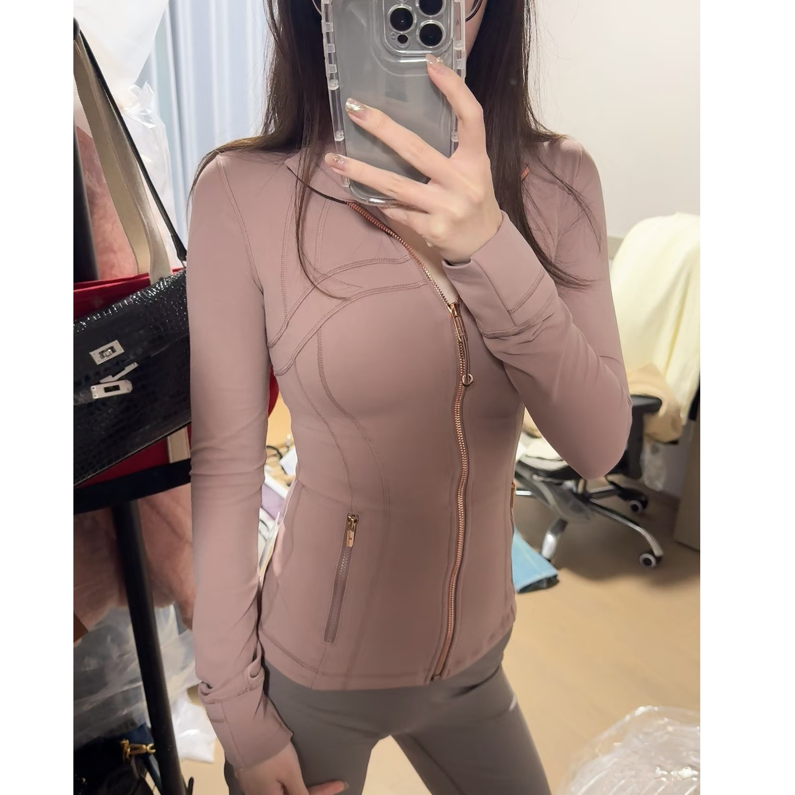 《南油》鹿鹿立领金拉链修身瑜伽服运动