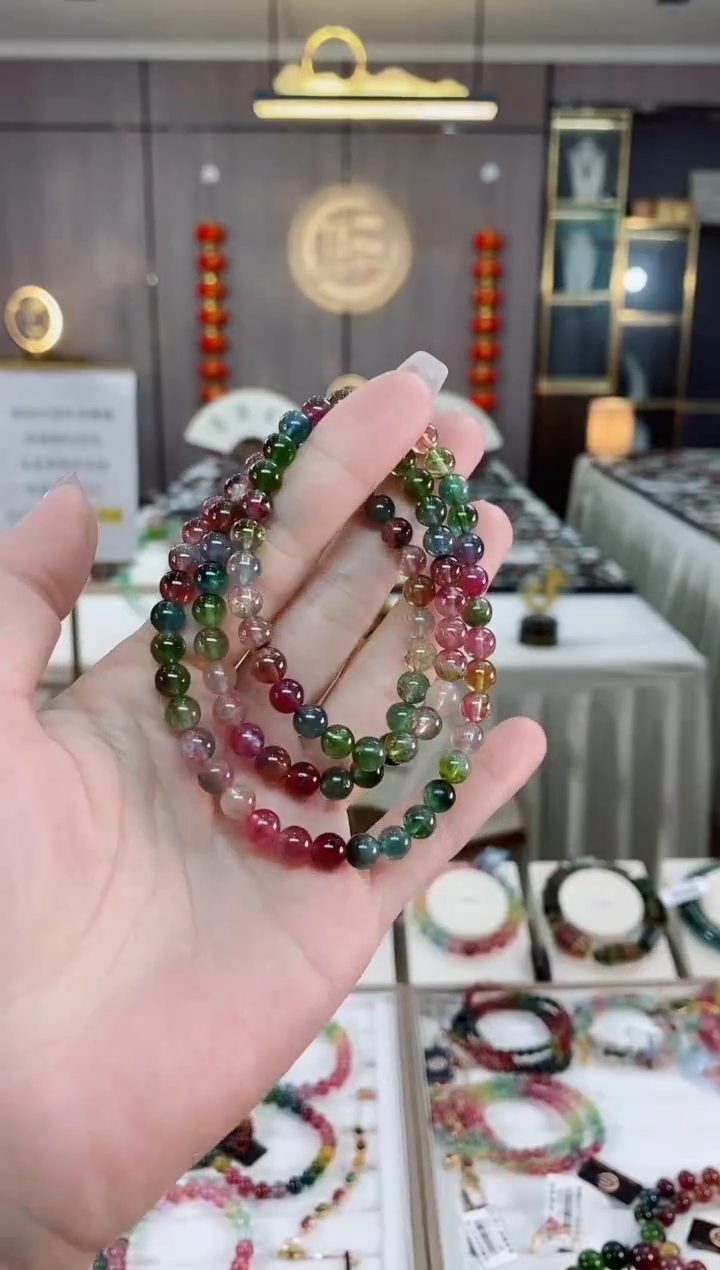 【闪购商品】碧玺三圈手串6mm+未镶嵌（多样性发一条）hon
