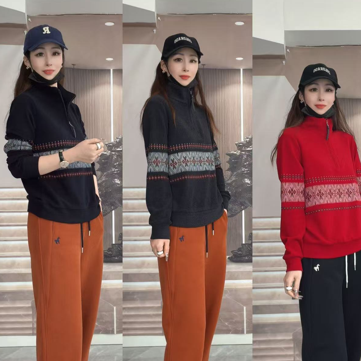 【鸯哥】5721冬款打底T恤半高领拉链显瘦时尚百搭上衣女