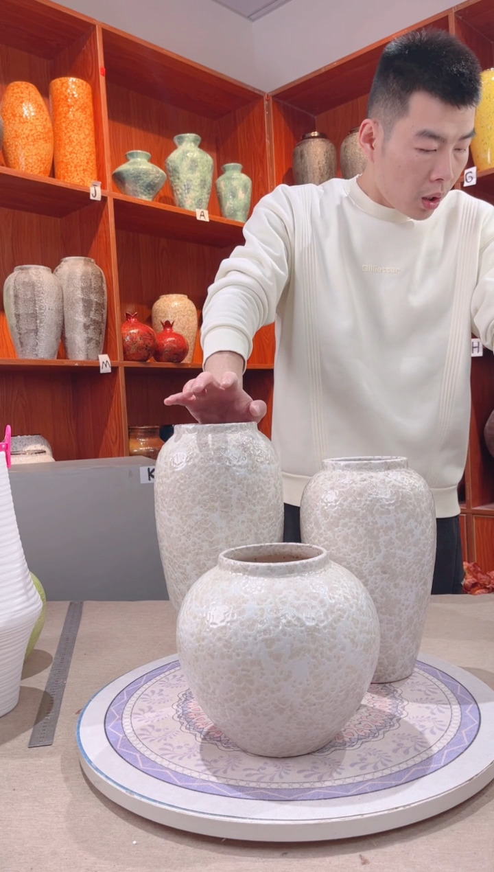 【闪购商品】瓶 茶白 三件套 陶瓷花瓶 无花