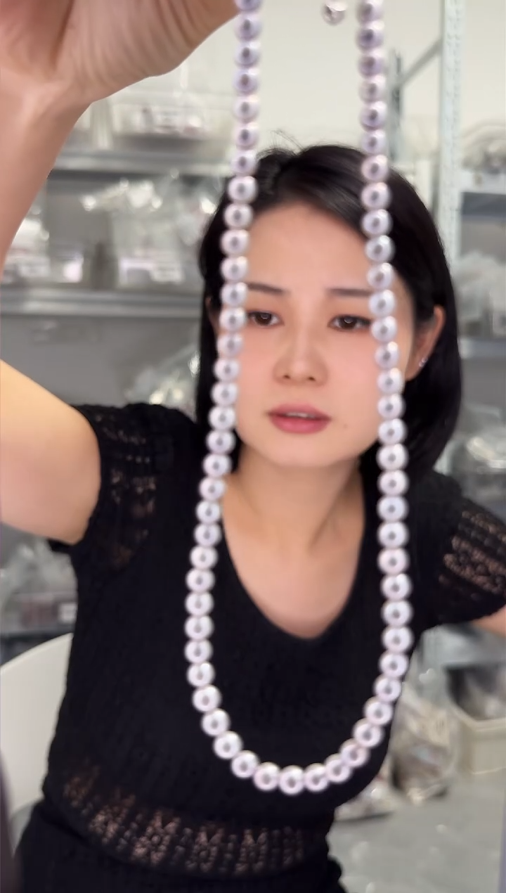 18K金镶嵌海水珍珠NN灰珠串链@@a1263